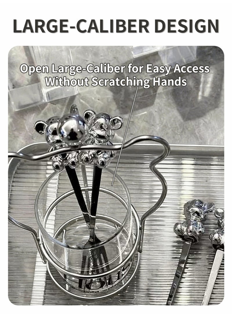 جيني جار حامل أدوات الطعام الكرتوني، حامل أدوات الطعام الفولاذي، حامل الملاعق، حامل أدوات الطعام الفضية، حامل أدوات الطعام المسطحة، حامل أدوات الطعام، مع ملعقة وشوكة - Image 4